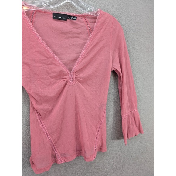 The Limited Mesh Top Women's M Flare Sleeves Embellished Rhinestone V-Neck Y2K‎ - Picture 3 of 13
